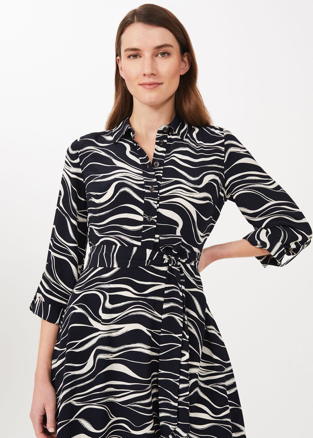 Clarice Printed Shirt Dress, Navy Buttrcream, hi-res