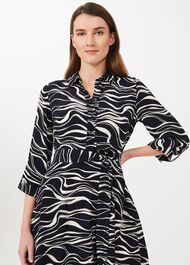 Clarice Printed Shirt Dress, Navy Buttrcream, hi-res