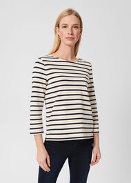 Francesca Cotton Stripe Top, Cream Navy, hi-res