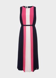 Claudia Pleated Fit And Flare Dress, Navy Pink Multi, hi-res
