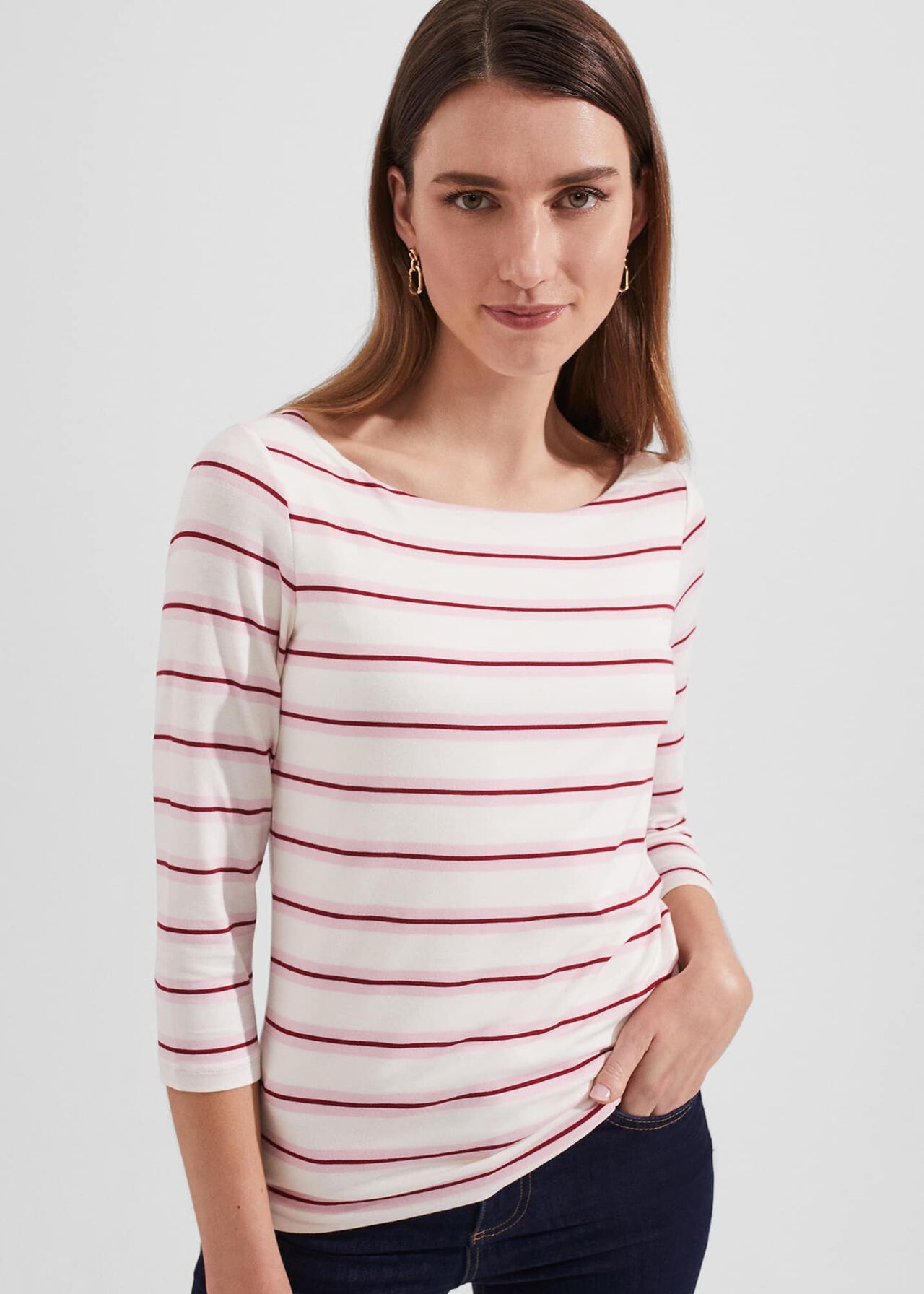 Sonya Stripe Top, Ivory Pink, hi-res