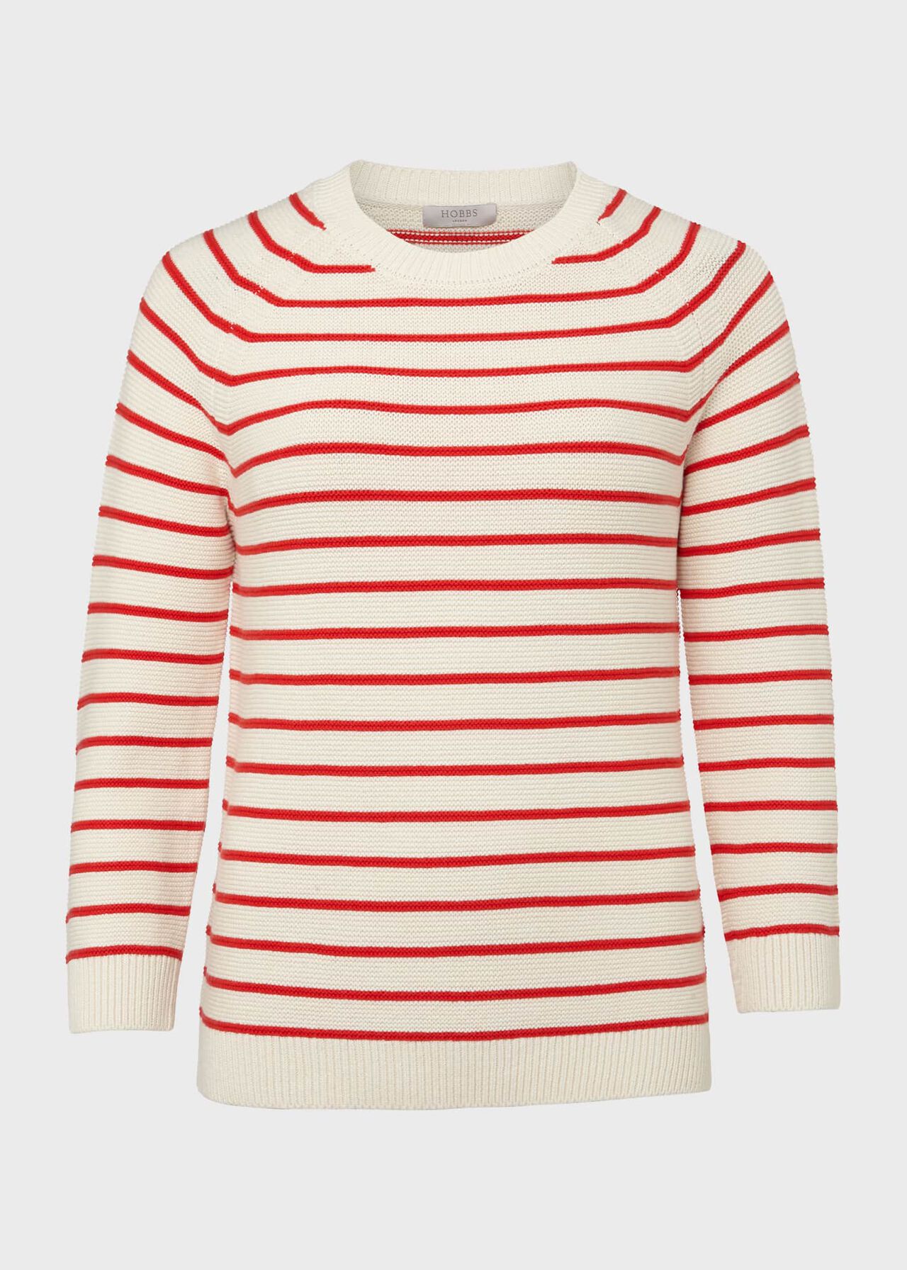 Abigail Cotton Stripe Sweater, Ivory Flame Red, hi-res