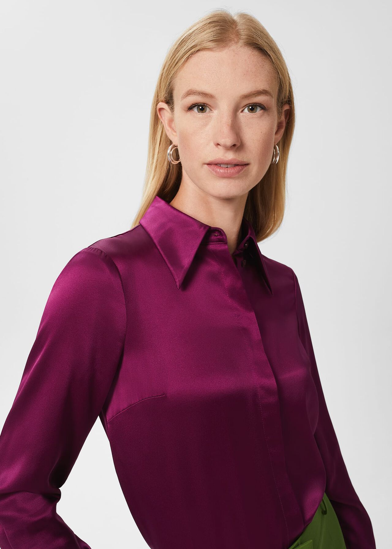 Eva Silk Fitted Shirt, Bright Plum, hi-res