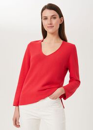 Blanche Cotton Jumper, Coral Red, hi-res