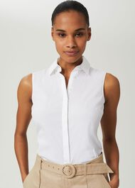 Sleeveless Vic Shirt, White, hi-res