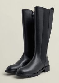 Perrie Leather Knee Boots, Black, hi-res