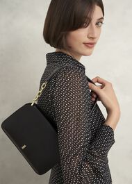 Milan Satin Clutch Bag, Black, hi-res