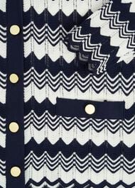 Navy Osterley Chevron Stripe V Neck Knitted Cardigan, Navy Ivory, hi-res