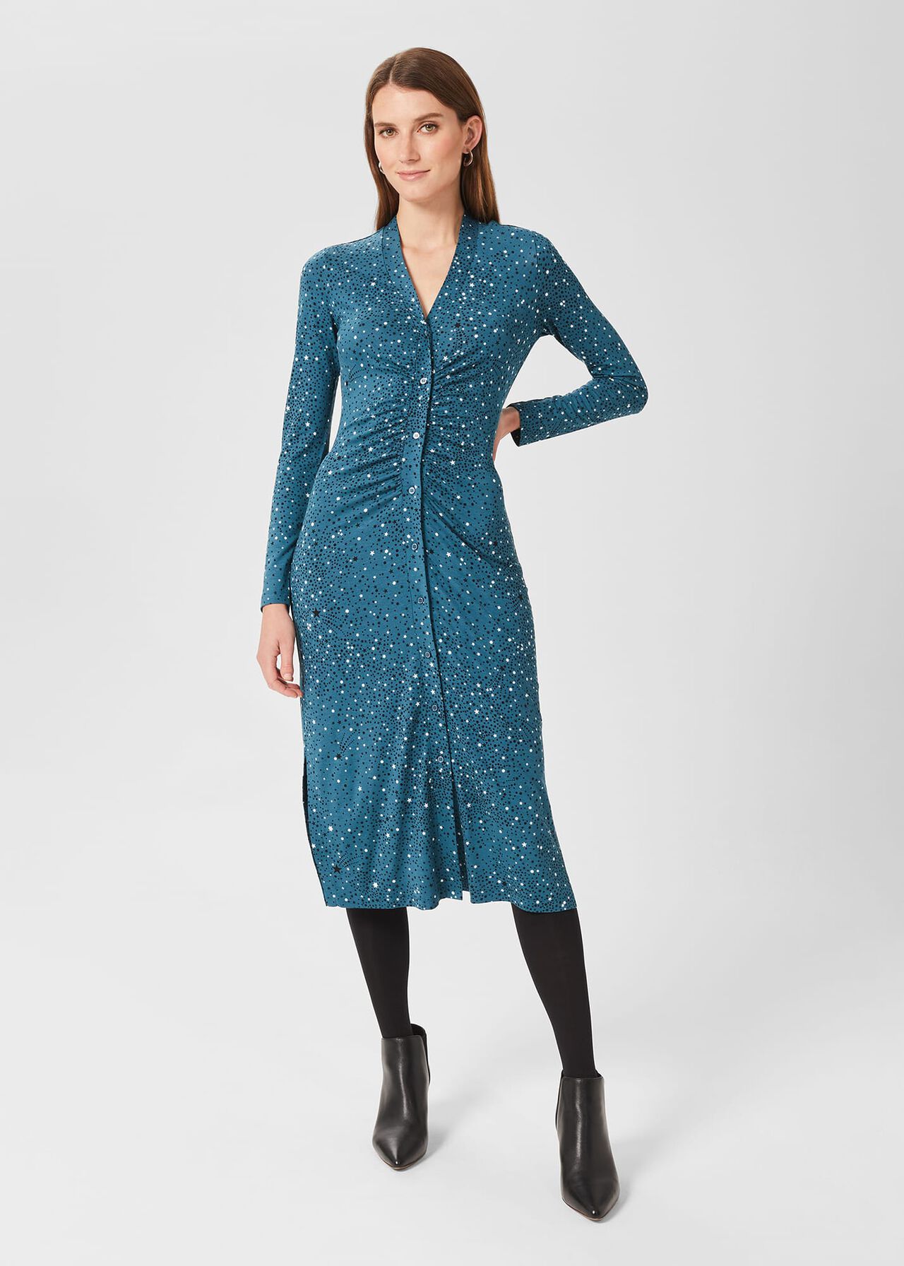 Hatty Jersey Dress, Dk Blue Ivory, hi-res