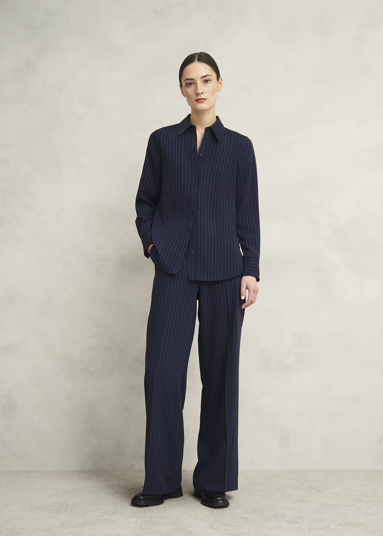 Hadley Pinstripe Shirt, Midnight Ivory, hi-res