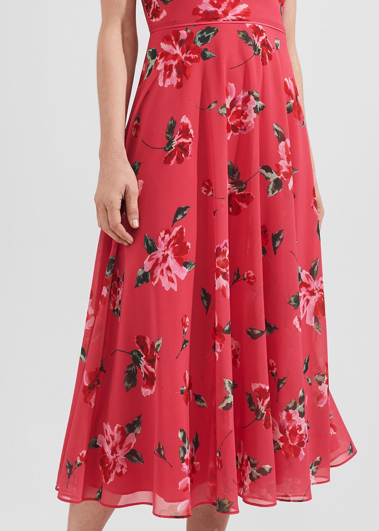 Carly Floral Midi Dress, Pink Red Multi, hi-res