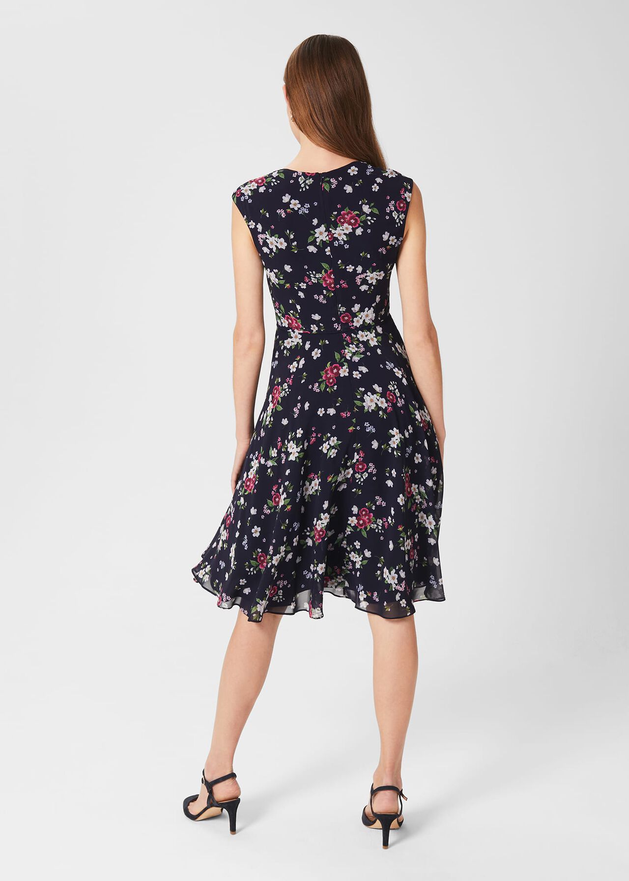 Lauren Floral Fit And Flare Dress, Navy Multi, hi-res