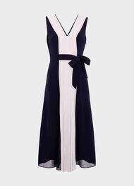 Lila Pleated Midi Dress, Navy Pale Pink, hi-res