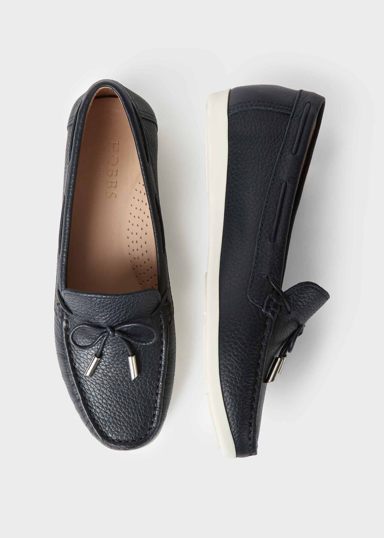 Emily Leather Moccasins, Navy, hi-res