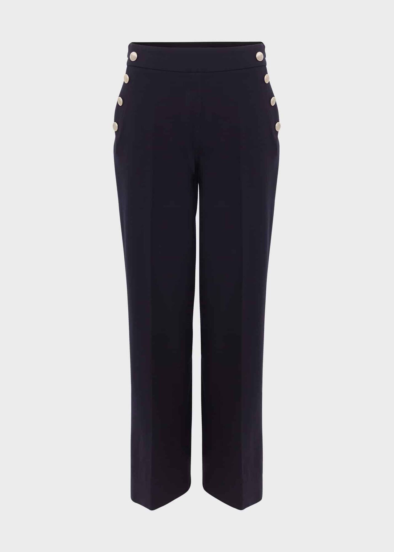 Petite Hana Wide Cotton Blend Trousers, Navy, hi-res