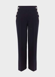 Petite Hana Wide Cotton Blend Trousers, Navy, hi-res