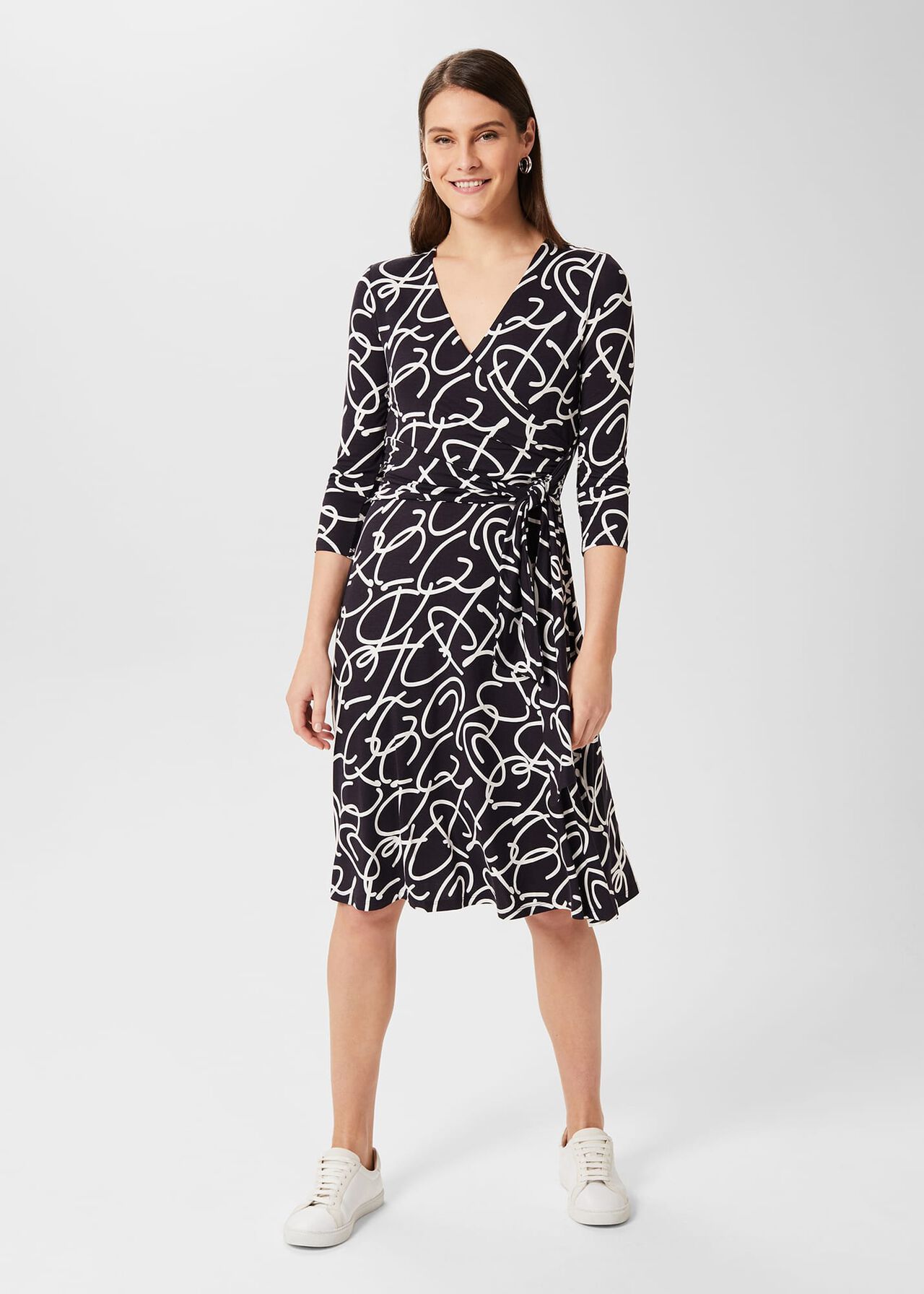 Dina Jersey Wrap Dress, Navy Ivory, hi-res