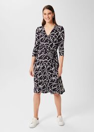 Dina Jersey Wrap Dress, Navy Ivory, hi-res