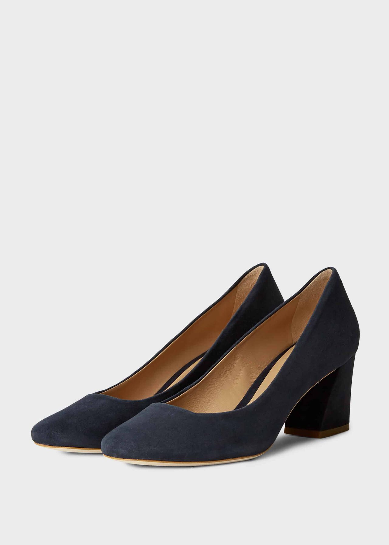 Laura Suede Block Heel Court Shoes, Navy, hi-res