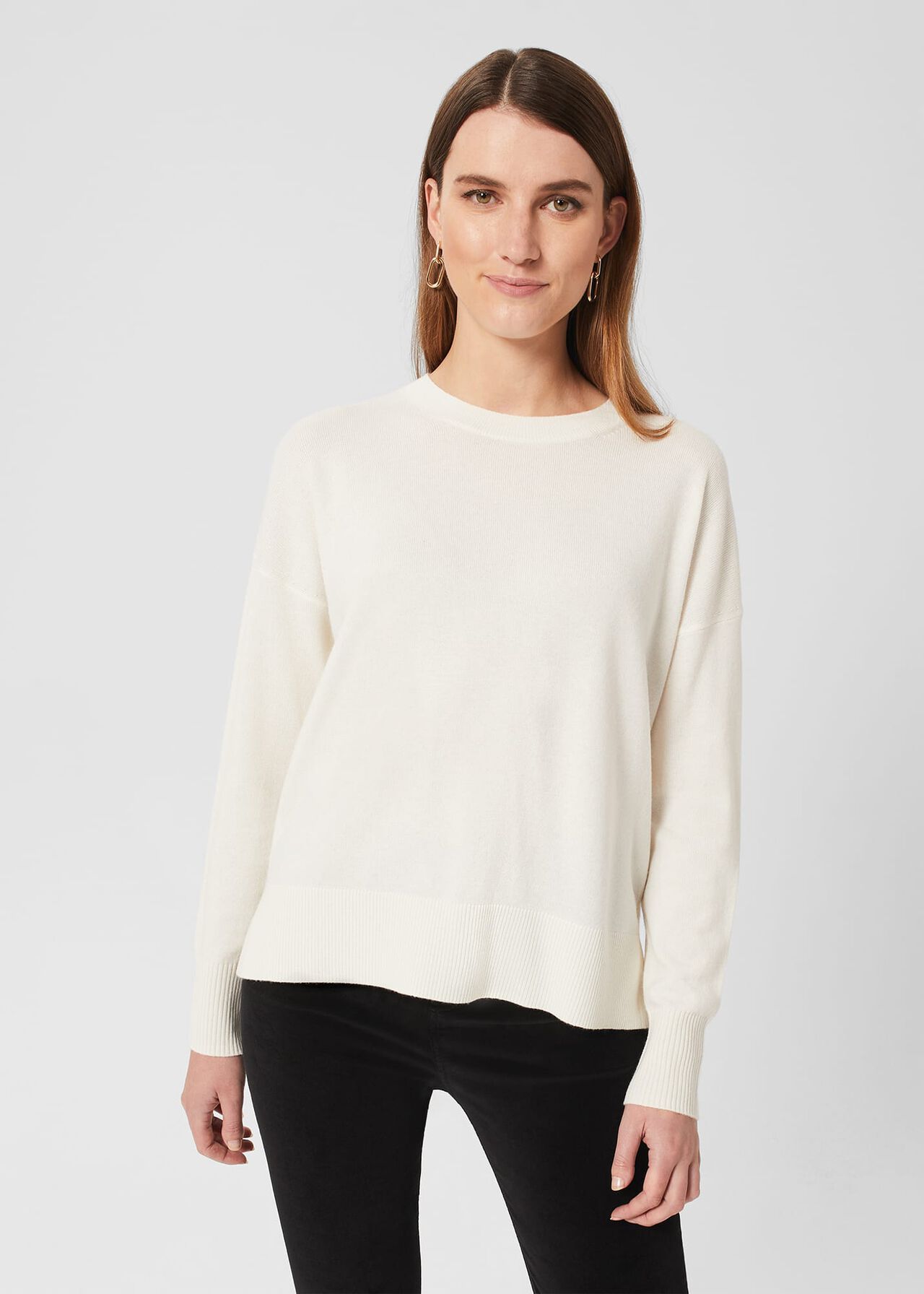 Lydia Button Jumper With Cashmere, Ivory, hi-res