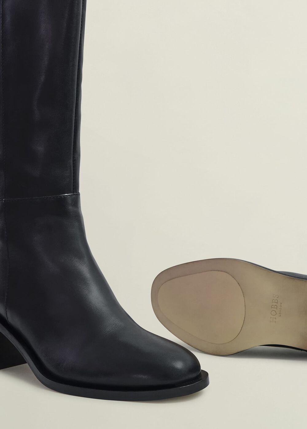 Darcie Leather Knee Boots, Black, hi-res