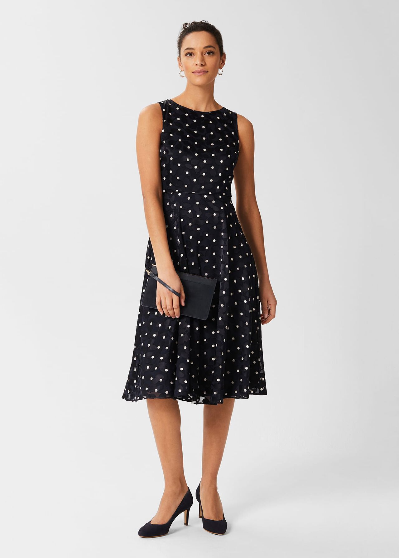 Adeline Spot Fit And Flare Dress, Navy Ivory, hi-res