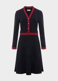 Ada Ponte Dress, Navy Berry Red, hi-res