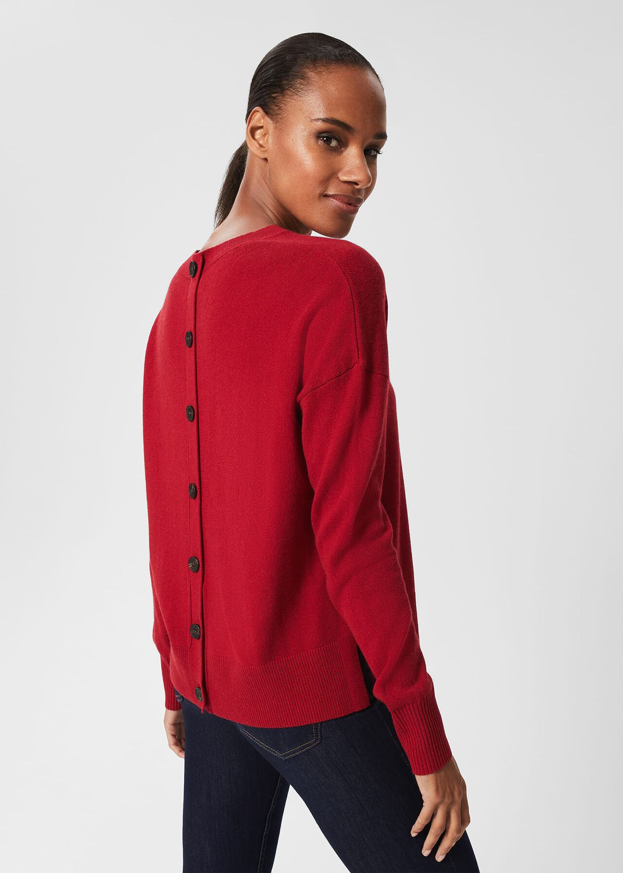 Lydia Button Jumper With Cashmere, Red, hi-res