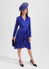 Sally Satin Fit And Flare Dress, Egyptian Blue, hi-res