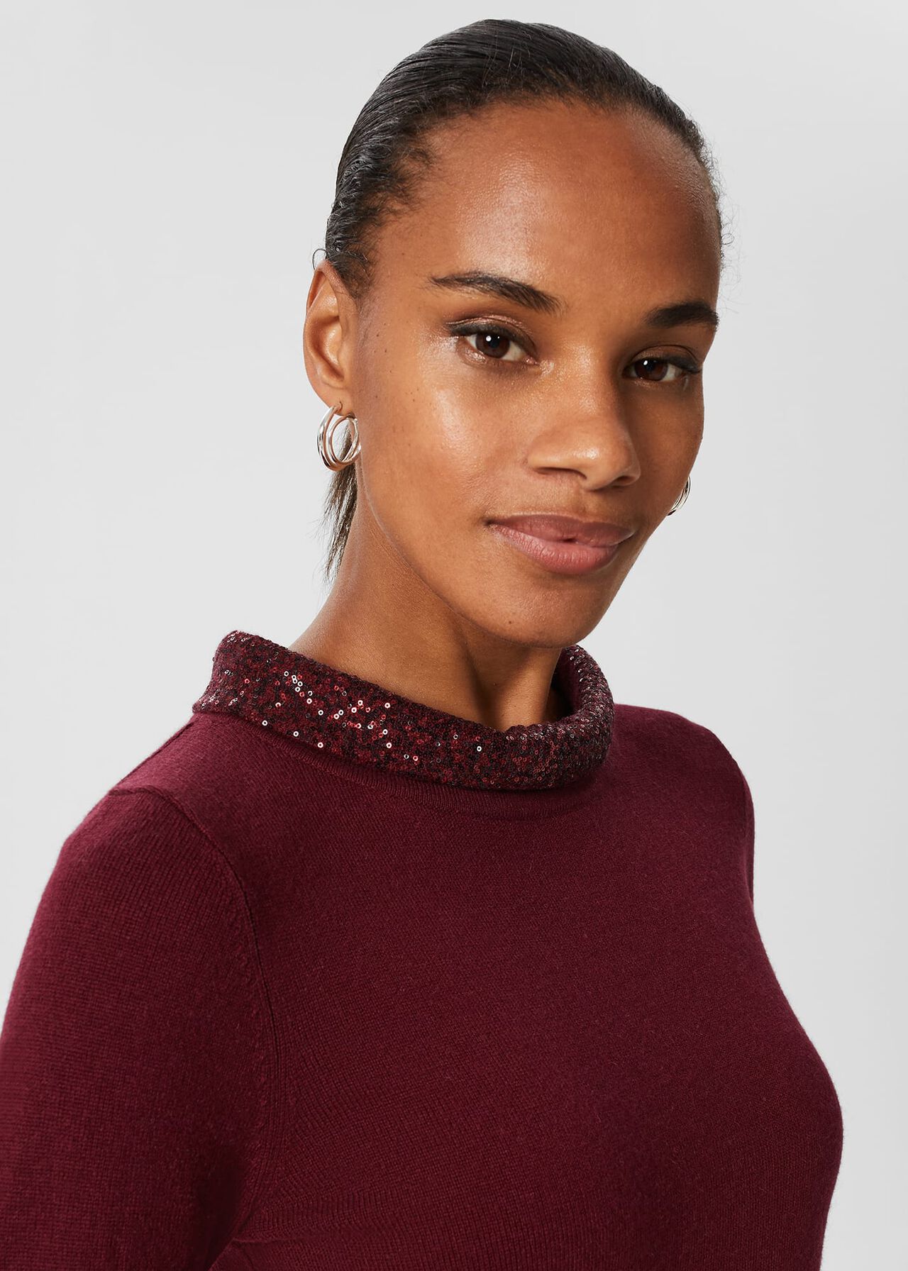 Esther Sequin Wool Cashmere Jumper, Burgundy, hi-res