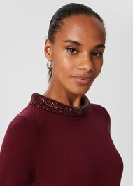 Esther Sequin Wool Cashmere Jumper, Burgundy, hi-res