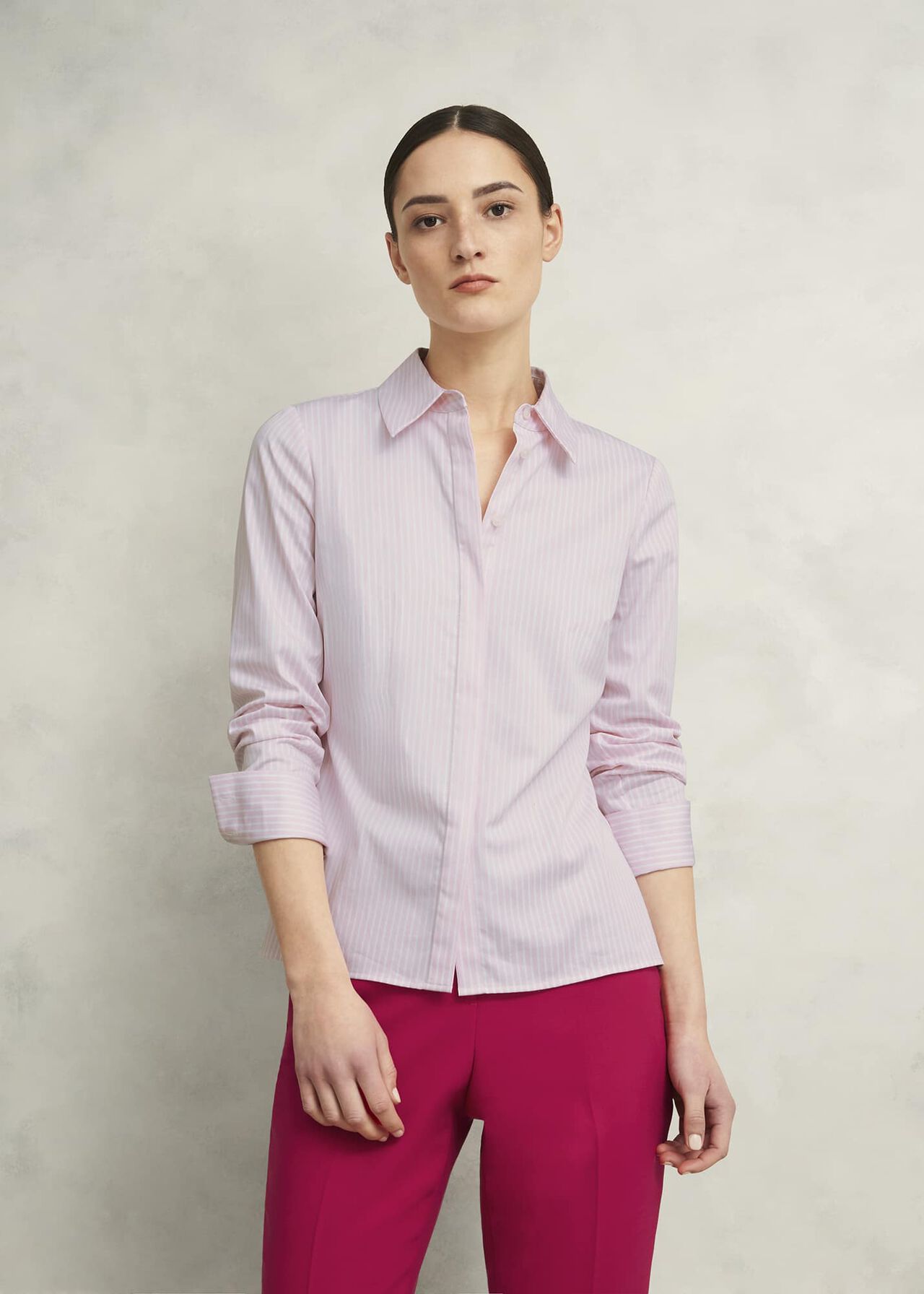 Victoria Cotton Blend Shirt, Pink White, hi-res