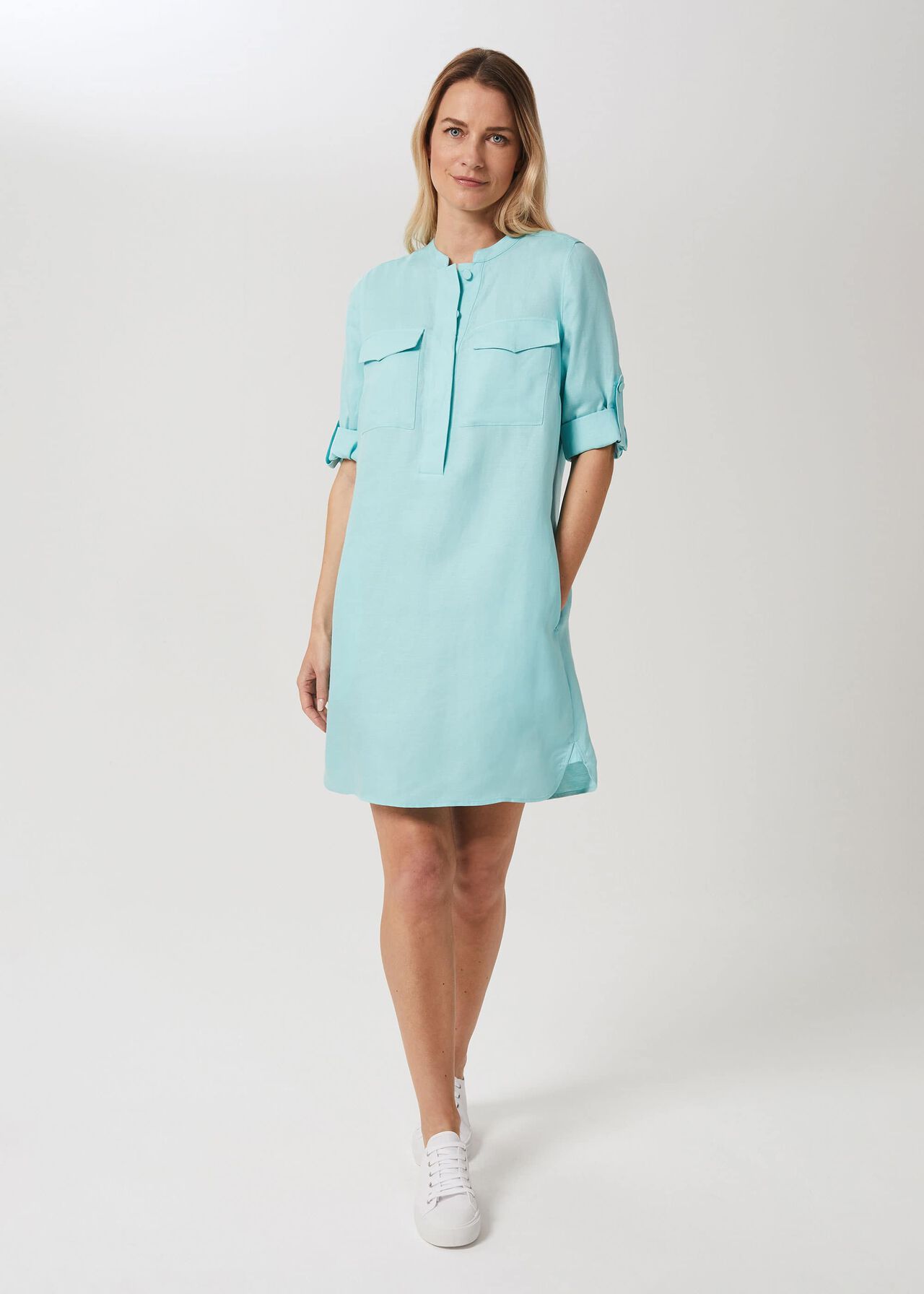 Milla Linen Blend Tunic Dress, Aqua, hi-res