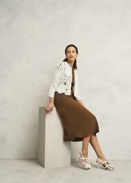 Ivory Syon Floral Cotton Crochet Knitted Jacket, Ivory, hi-res