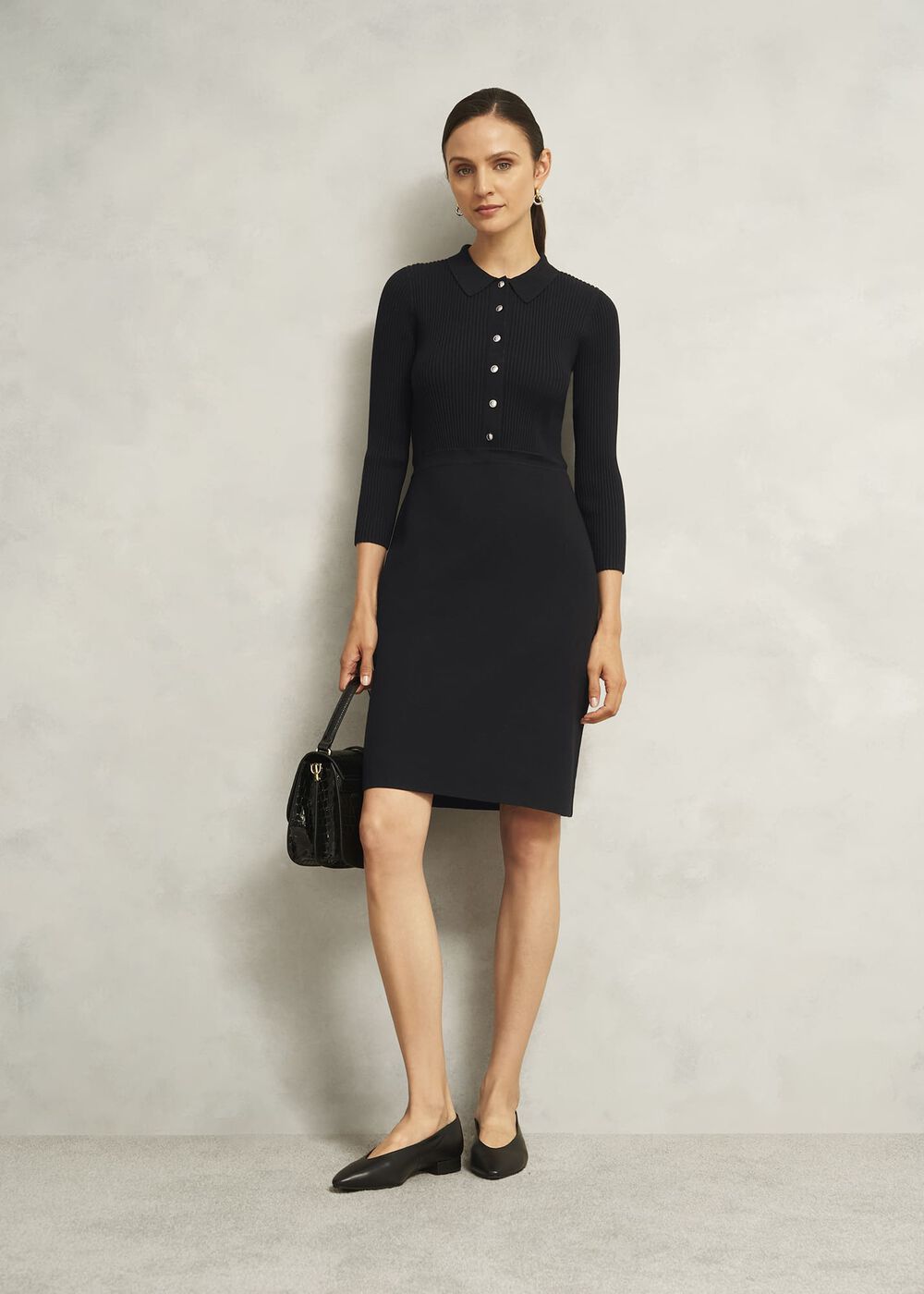 Blanche Knitted Dress, Hobbs Black, hi-res
