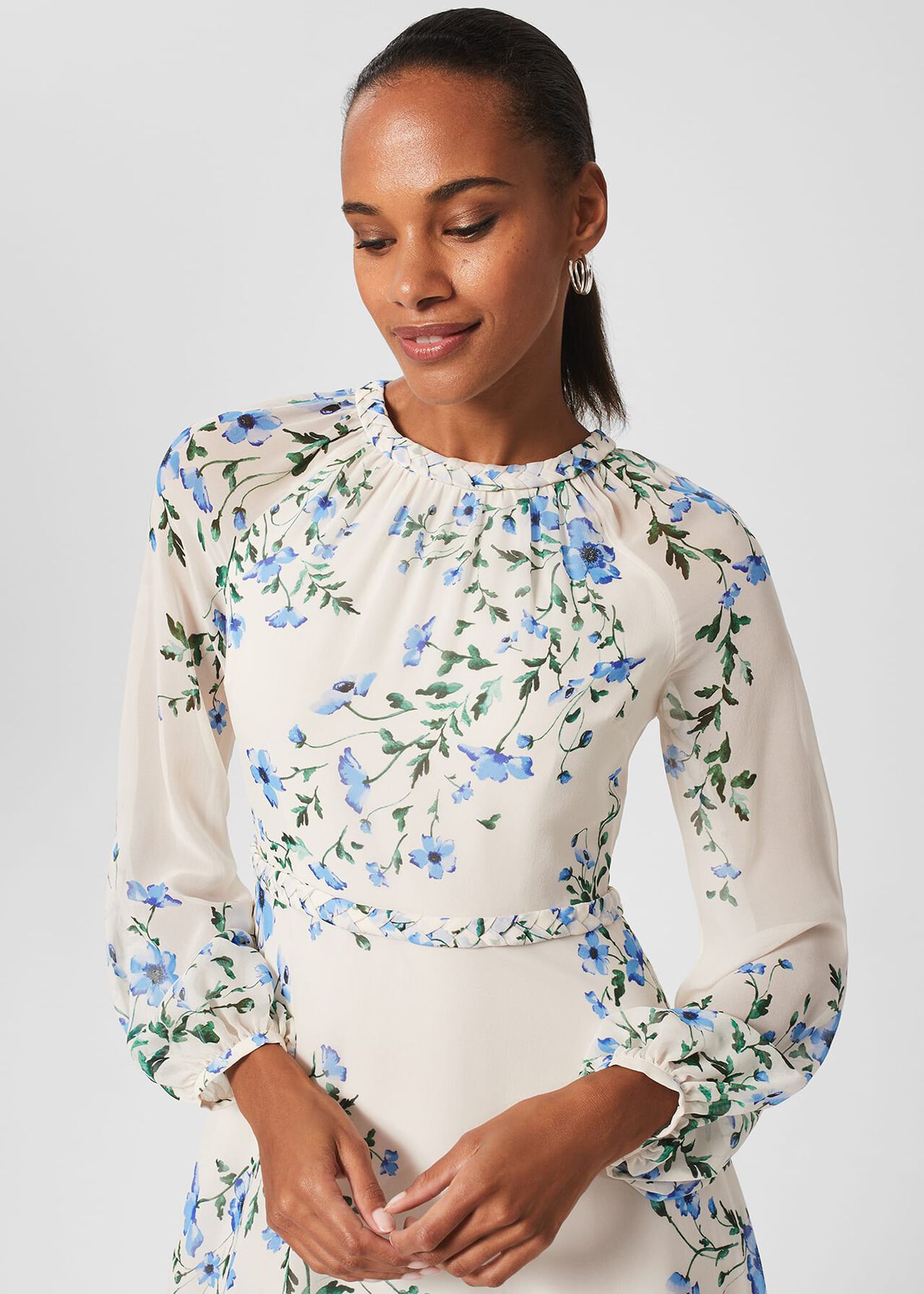 Renee Silk Floral Dress, Cream Multi, hi-res