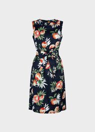 Linen Amalfi Dress, Navy Multi, hi-res