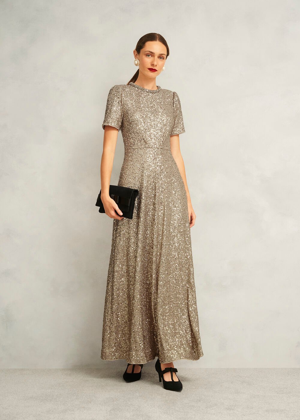 Shirley Sequin Trimmed Maxi Dress, Champagne, hi-res
