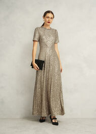 Shirley Sequin Trimmed Maxi Dress, Champagne, hi-res