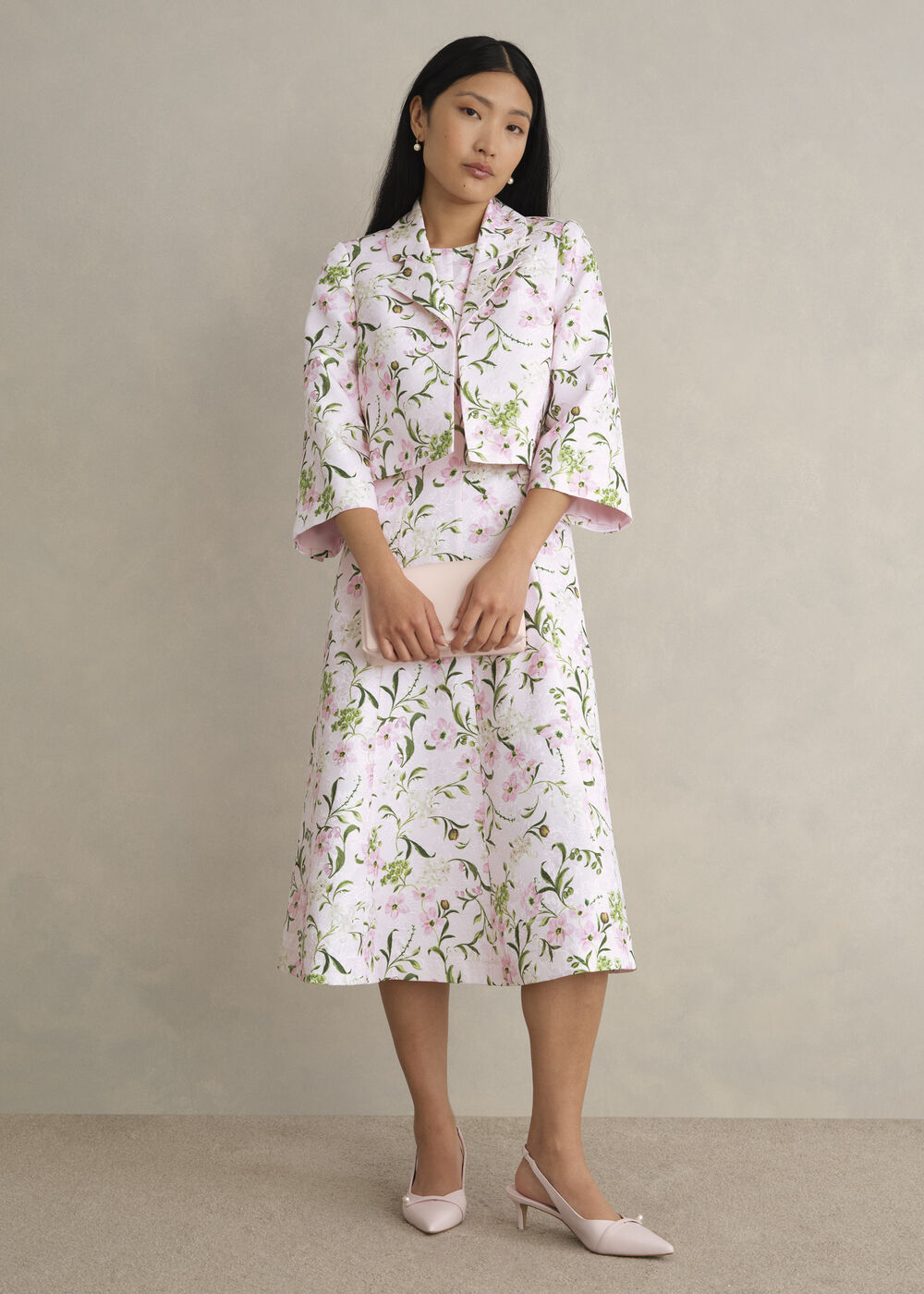 Lana Floral Jacquard Jacket, Pale Pink Multi, hi-res