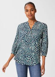 Essie Printed Blouse, Aegean Blue, hi-res