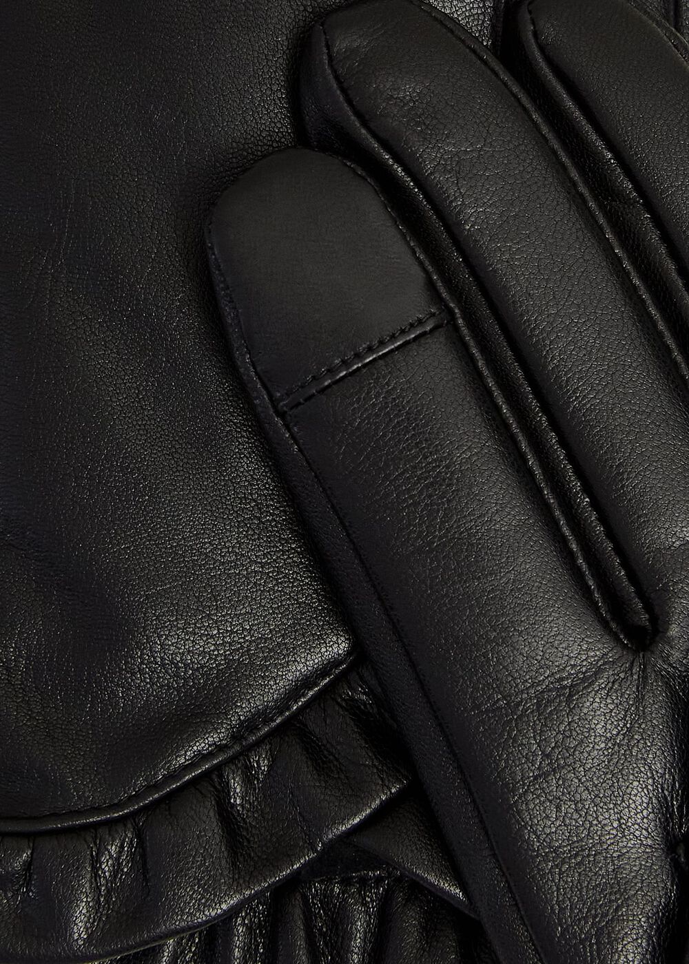 Edeline Leather Ruffle Gloves, Black, hi-res