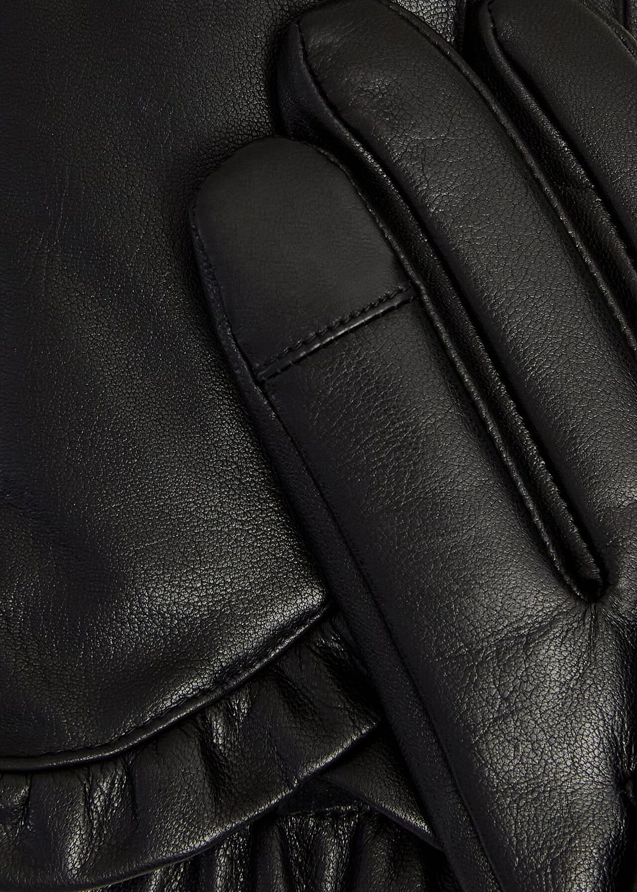 Edeline Leather Ruffle Gloves, Black, hi-res