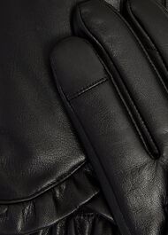 Edeline Leather Ruffle Gloves, Black, hi-res