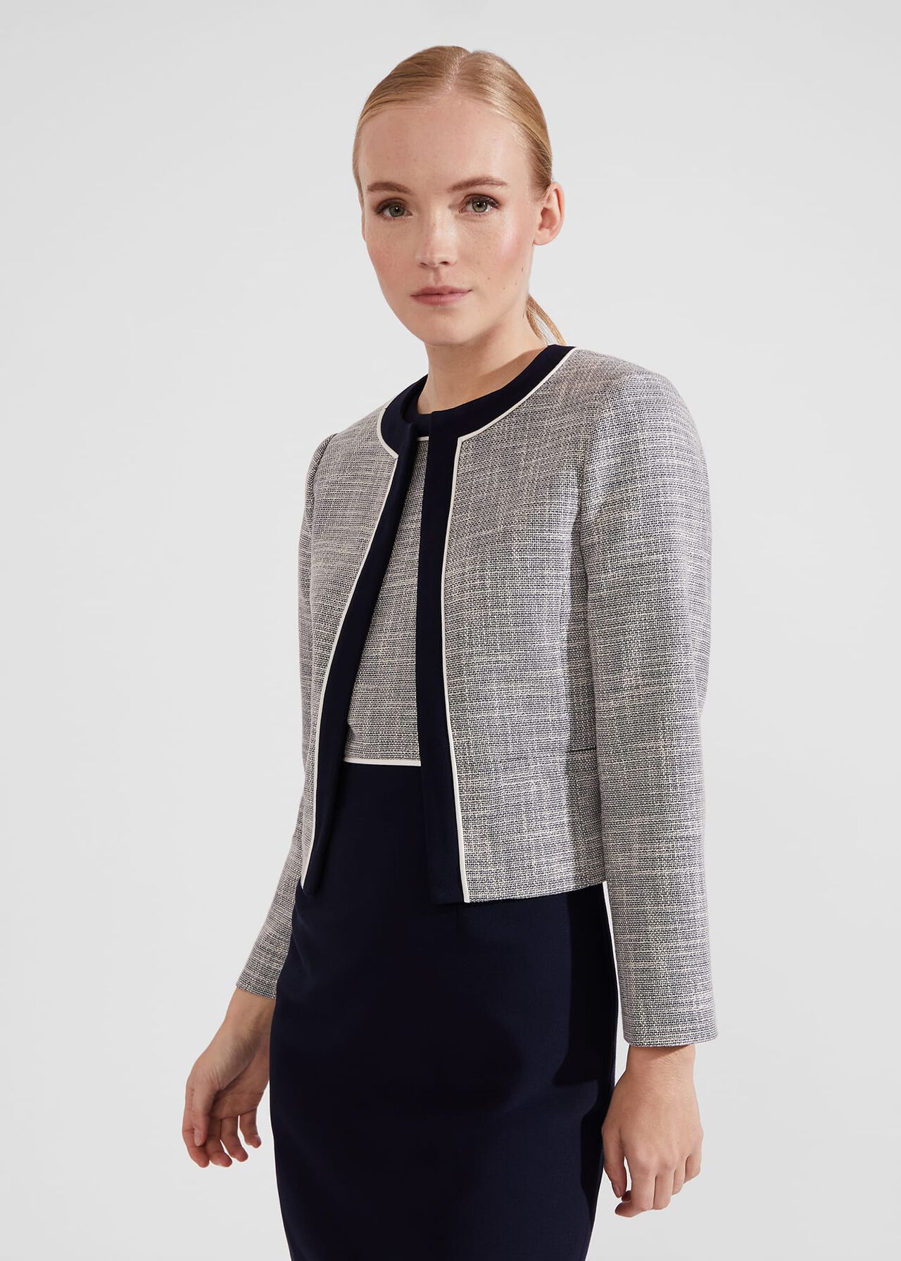 Petite Laurie Jacket With Cotton, Navy Ivory, hi-res