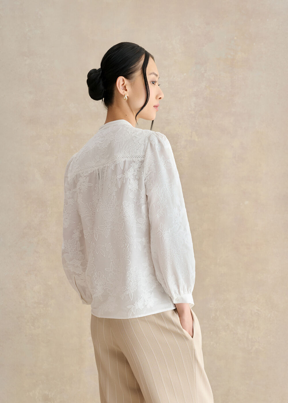 Fallon Cotton Embroidery Blouse, White, hi-res