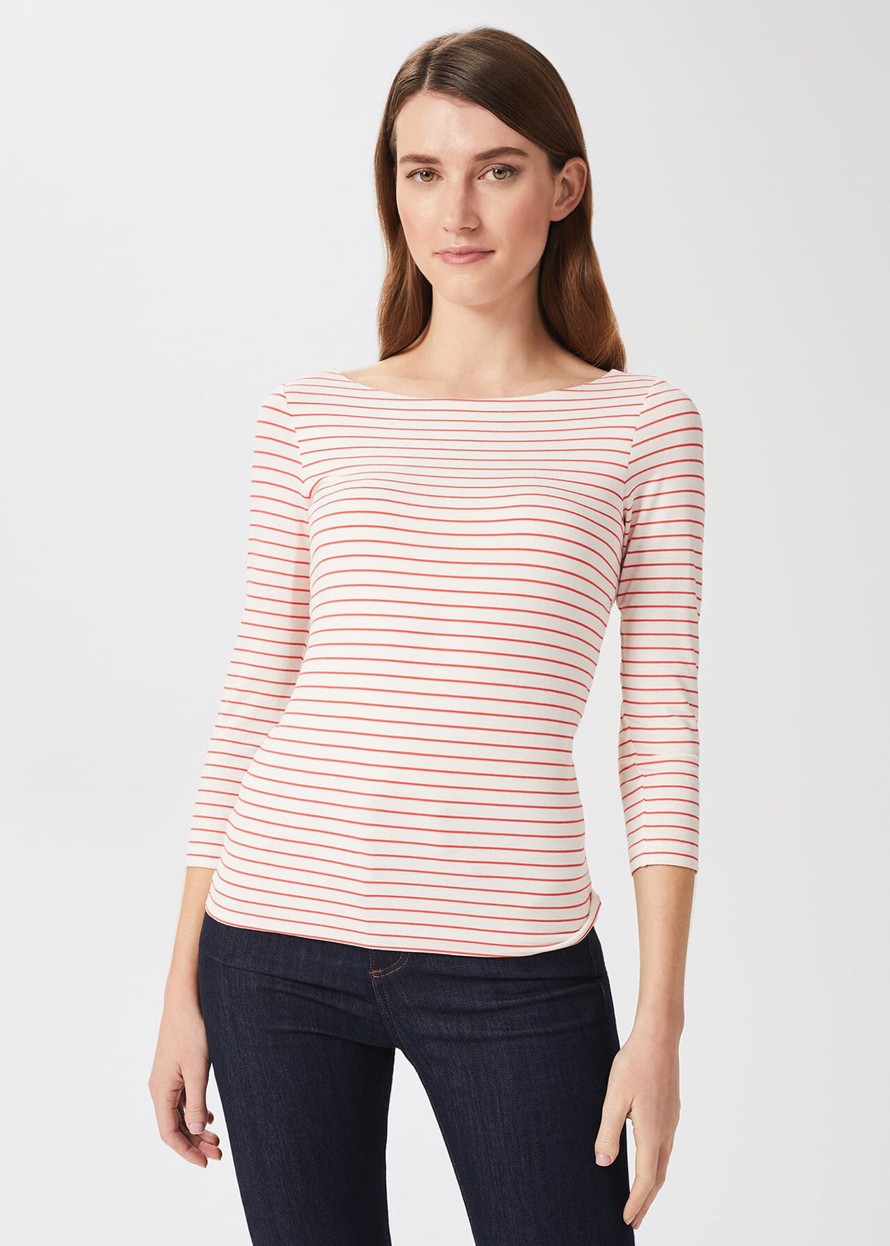 Sonya Striped Top, Ivory Coral, hi-res