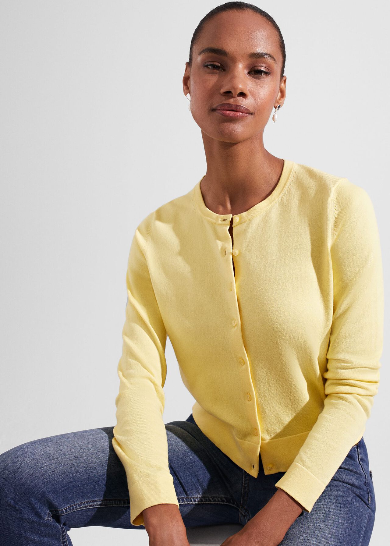 Michelle Cotton Cardigan, Lemon Zest, hi-res