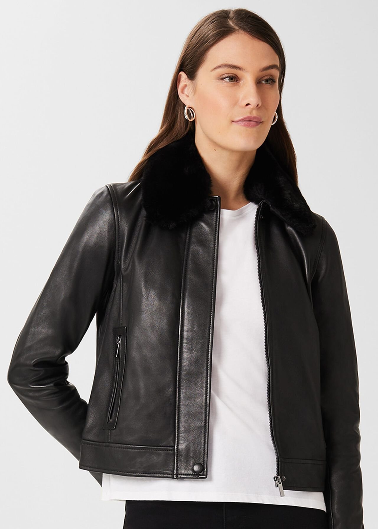 Sera Leather Jacket, Black, hi-res