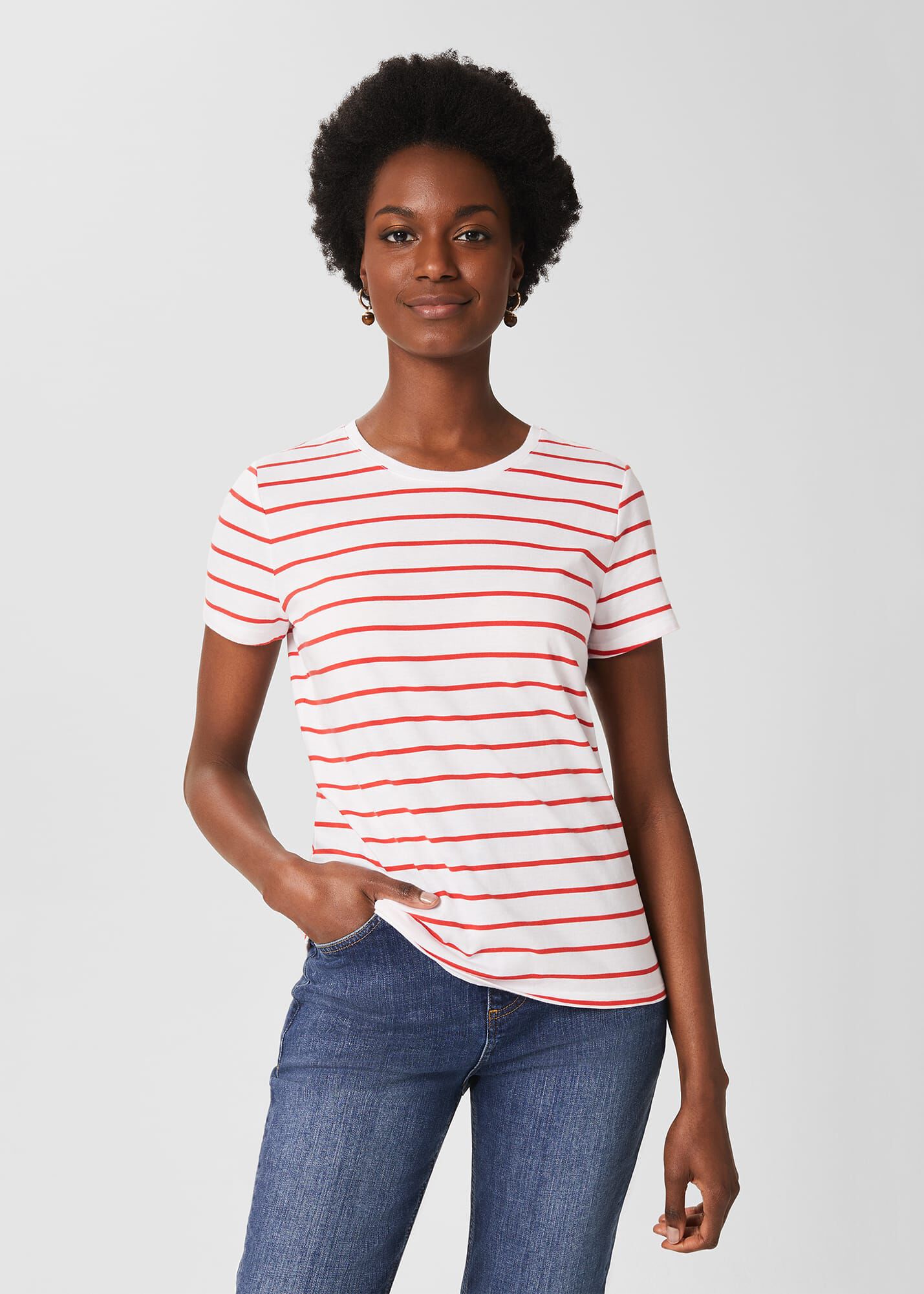 Red and top white striped tee